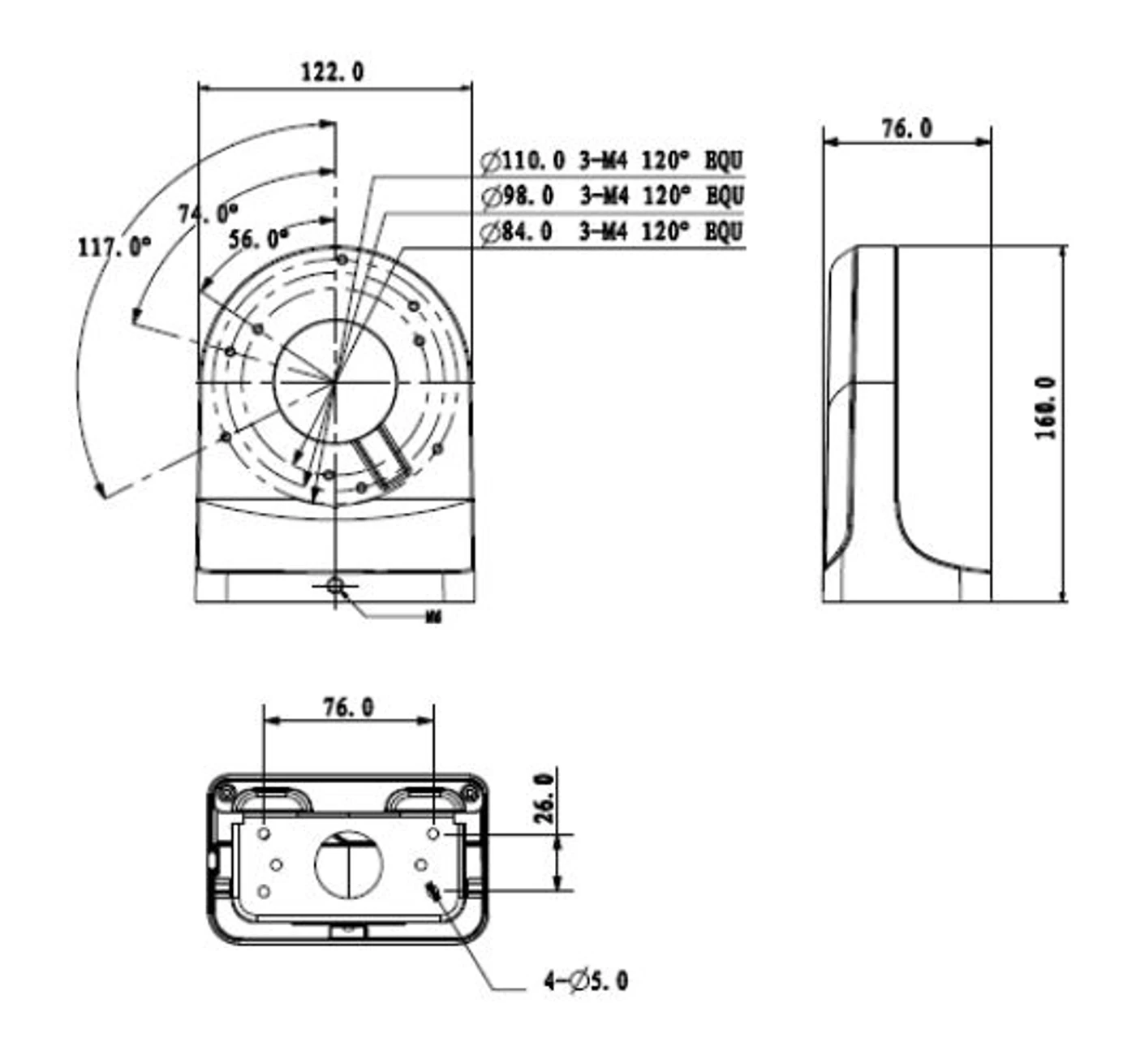 Diagrama de dimensiones de montaje SC-VEH-CAM2MP-AHD67